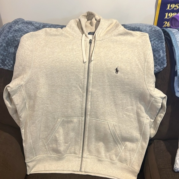 Polo by Ralph Lauren Men's Cream Full Zip Thick Lined Hoodie - Picture 7 of 9